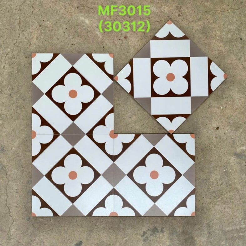 🌸 GẠCH BÔNG MF3015 – HOA VĂN CỔ ĐIỂN, SẮC MÀU ẤM ÁP 300x300mm BHHOMETILES
