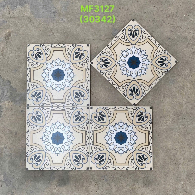 💙 GẠCH BÔNG MF3127 – SẮC XANH ĐỊA TRUNG HẢI THANH LỊCH  Kích thước: 300x300mm BHHOMETILES