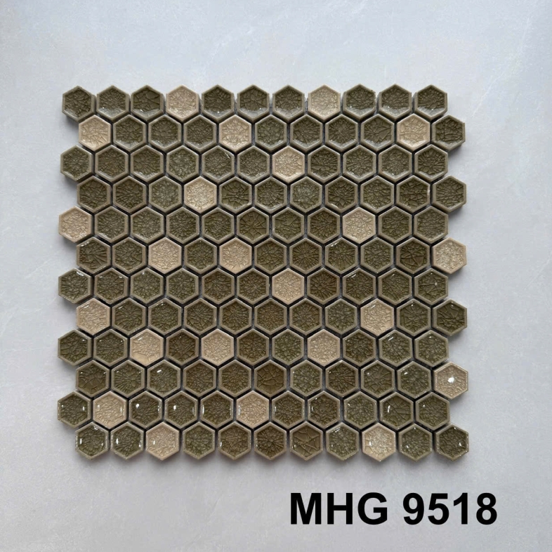 Gạch Mosaic Lục Giác MHG 9518 – Phối Ngẫu Tinh Tế Cho Không Gian Đẳng Cấp