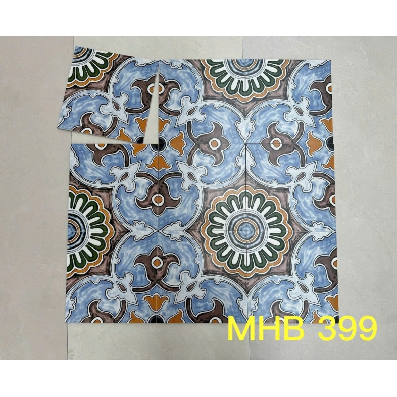 Gạch bông 300x300mm lam nhạt họa tiết sóng GB 399