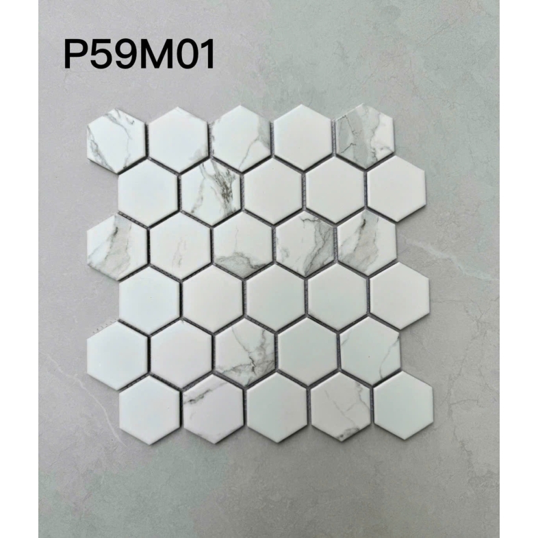 Gạch Mosaic Lục Giác Vân Mây Trắng P59M01