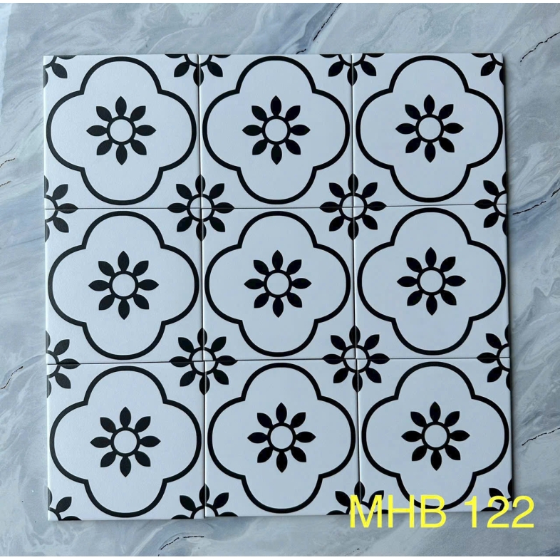Gạch bông 200X200MM họa tiết đen hoa sen truyền thống GB 122