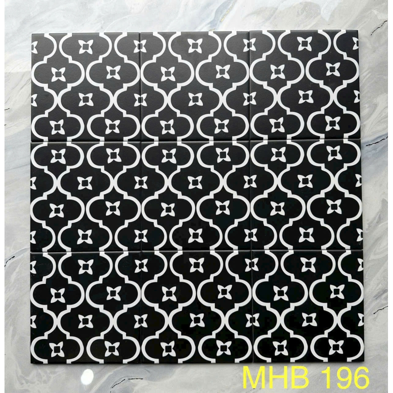 Gạch bông 200X200MM hoa văn đen kiểu lồng đèn GB 196