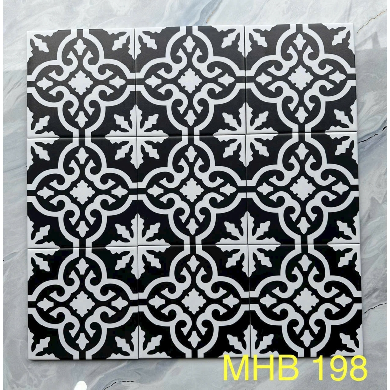 Gạch bông 200X200MM họa tiết đen hoa lá cách điệu GB 198