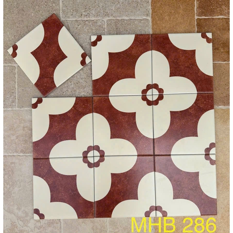 Gạch bông 200x200 – Hoa văn vintage đỏ đô GB 286