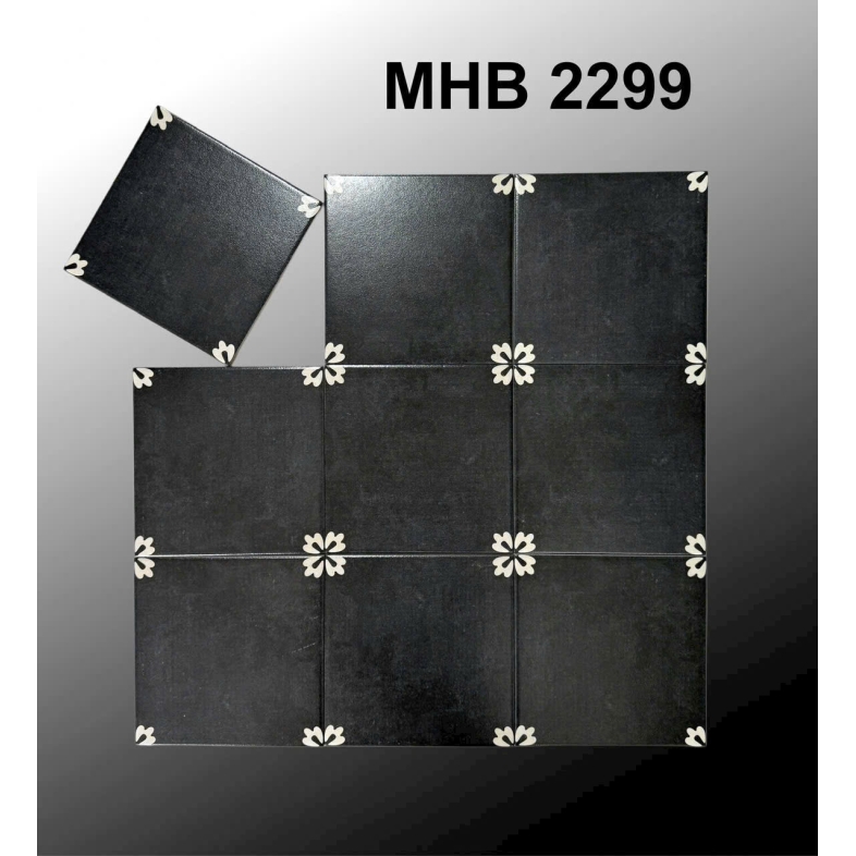 Gạch bông 200x200 – Đen trơn viền góc bông cổ điển GB 2299