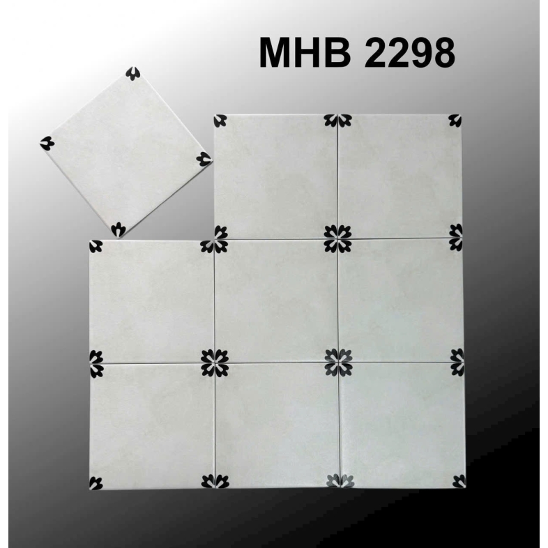 Gạch bông 200x200 – Trắng trơn viền góc bông cổ điển GB 2298