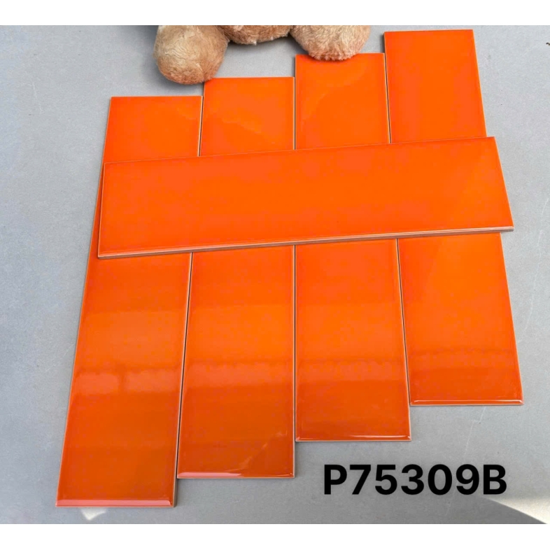 Gạch thẻ đỏ cam bóng cao cấp 75x300mm – Sang trọng & bền bỉ AQUA 75309B