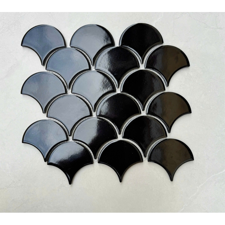 Gạch Vảy Cá Đen Bóng MHF 091 – Phù Hợp Phong Cách Industrial, Contemporary, Minimalist 255x219x6mm