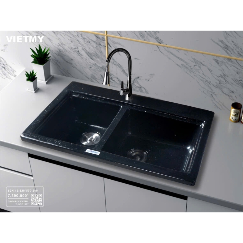 Chậu Đá Rửa Chén Nhân Tạo 2 Ngăn StoneDuo S2N-13