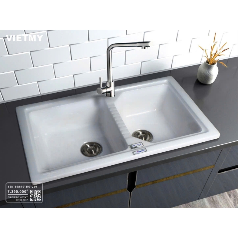 Chậu Đá Rửa Chén Nhân Tạo 2 Ngăn DualElegance S2N-14