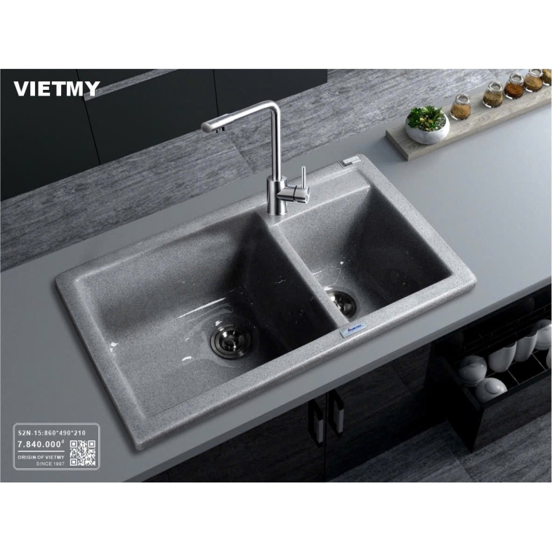 Chậu Đá Rửa Chén Nhân Tạo 2 Ngăn PrimeDuo S2N-15