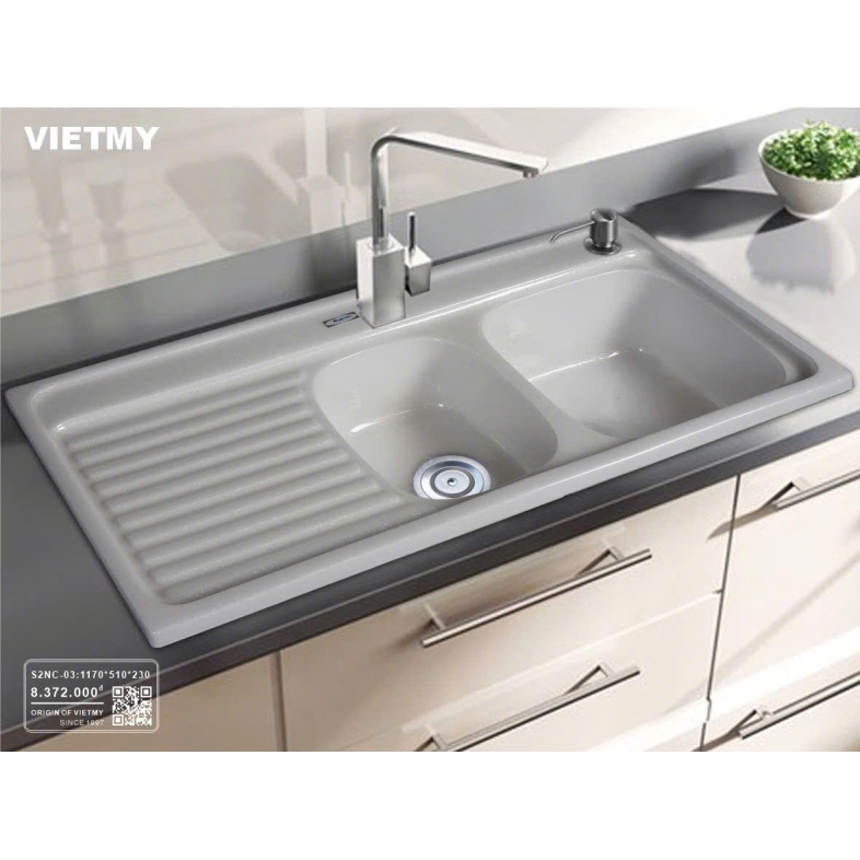 Chậu Rửa Nhân Tạo 2 Ngăn Bàn Chờ Cổ Điển Đông Dương S2NC-03