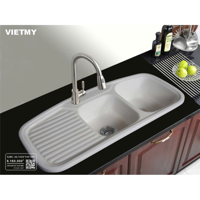 Chậu Đá Tinh Tế Hai Ngăn Bàn Chờ Phong Cách Truyền Thống S2NC-04