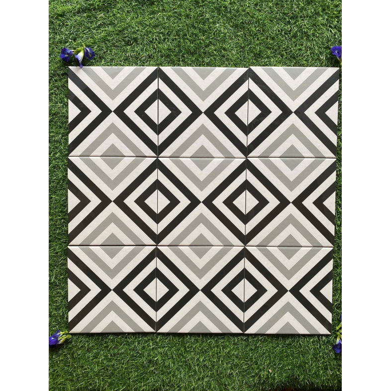  Gạch bông porcelain 200x200mm – Hình học đen xám BH ADP4