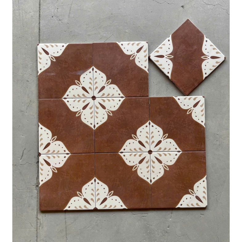 🌿 Gạch bông porcelain 20x20cm – Sắc nâu đất tự nhiên, nét chạm cổ điển mộc mạc ADP 31