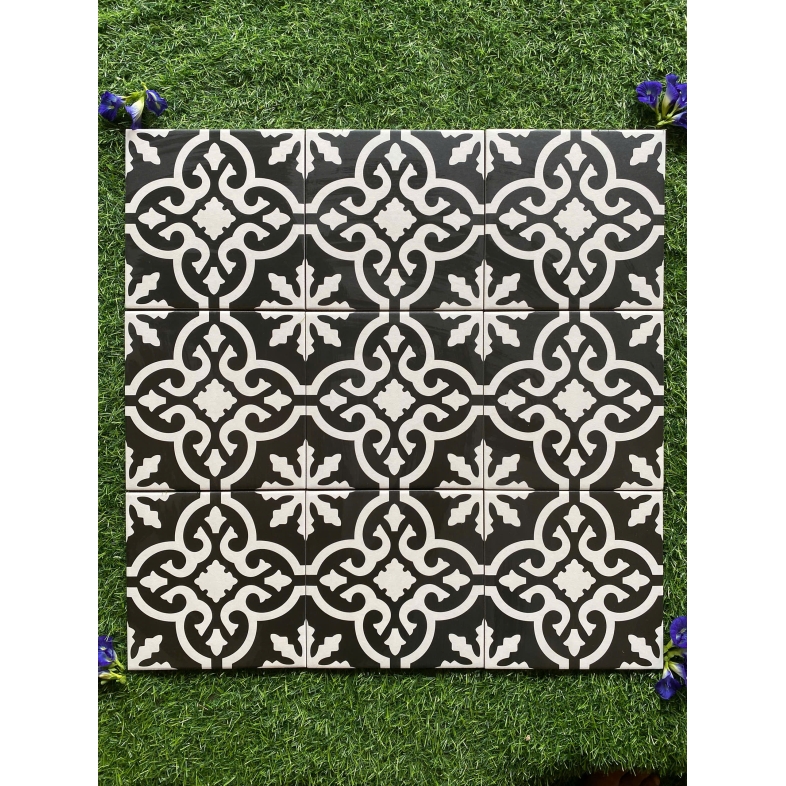 Gạch bông porcelain 200x200mm họa tiết đen trắng – BHHOMETILES ADP 27