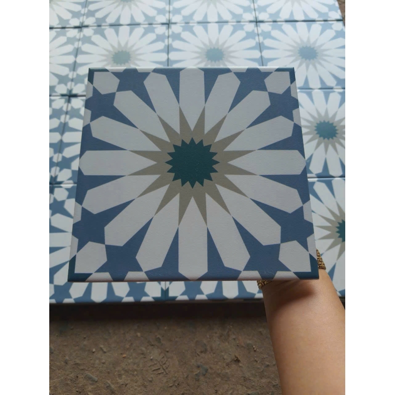 Gạch bông porcelain 200x200mm họa tiết hoa sao xanh xám – BHHOMETILES ADP 26