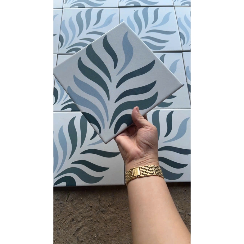 Gạch bông porcelain 200x200mm họa tiết lá xanh – BHHOMETILES ADP 21