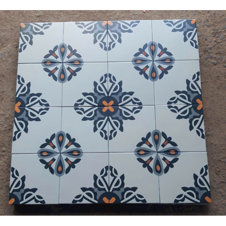 Gạch bông porcelain 200x200mm họa tiết Indochine xanh cam – BHHOMETILES ADP 24