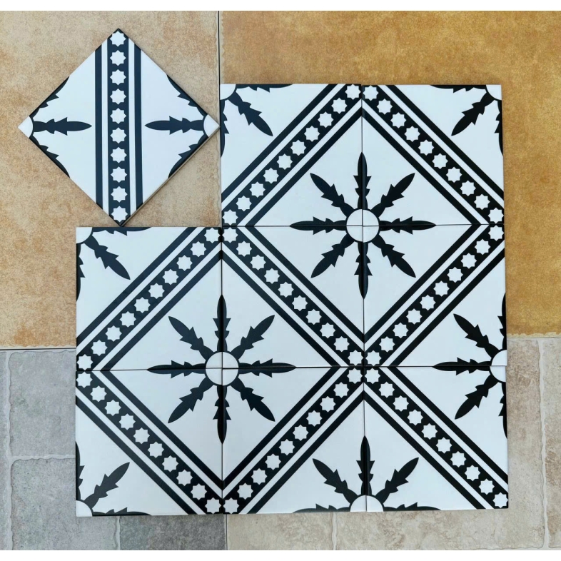 Gạch bông Porcelain Đen Trắng Ngôi Sao – BHHOMETILES 200x200mm ADP 19