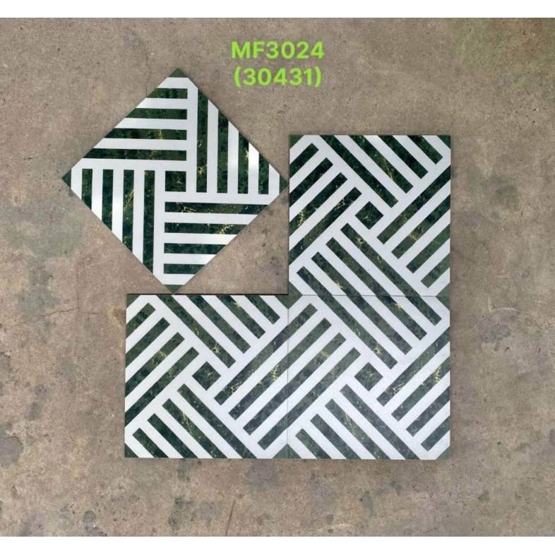 🖤 GẠCH BÔNG 300x300mm HOA VĂN SỌC ĐAN XANH NGỌC – MF3024 BHHOMETILES