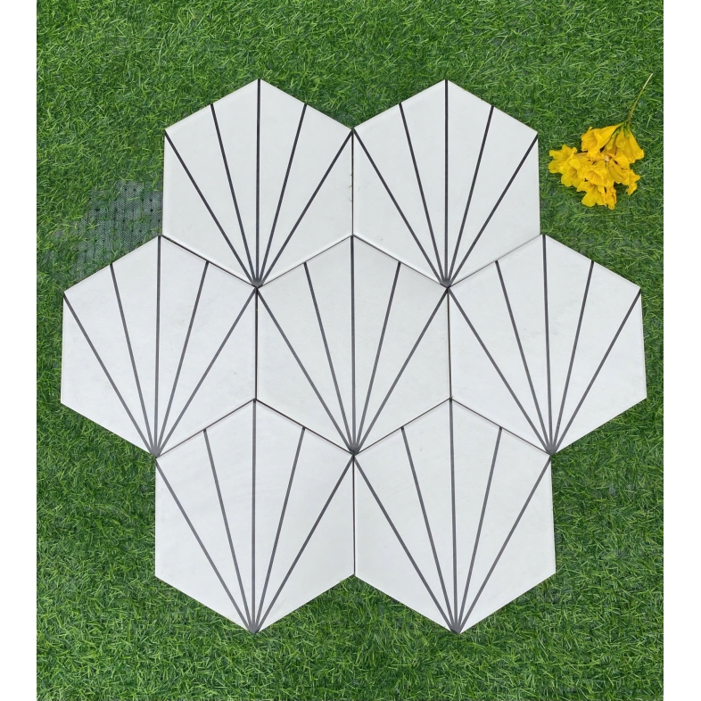 ⚪ GẠCH LỤC GIÁC 20x23cm HỌA TIẾT NAN QUẠT ĐEN TRẮNG BHHOMETILES